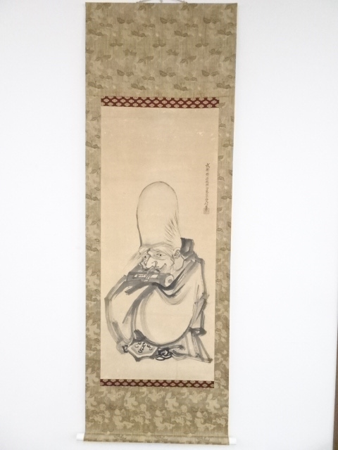 狩野晴川院/福禄寿/宝珠図/絹表装/布袋屋掛軸HE-172